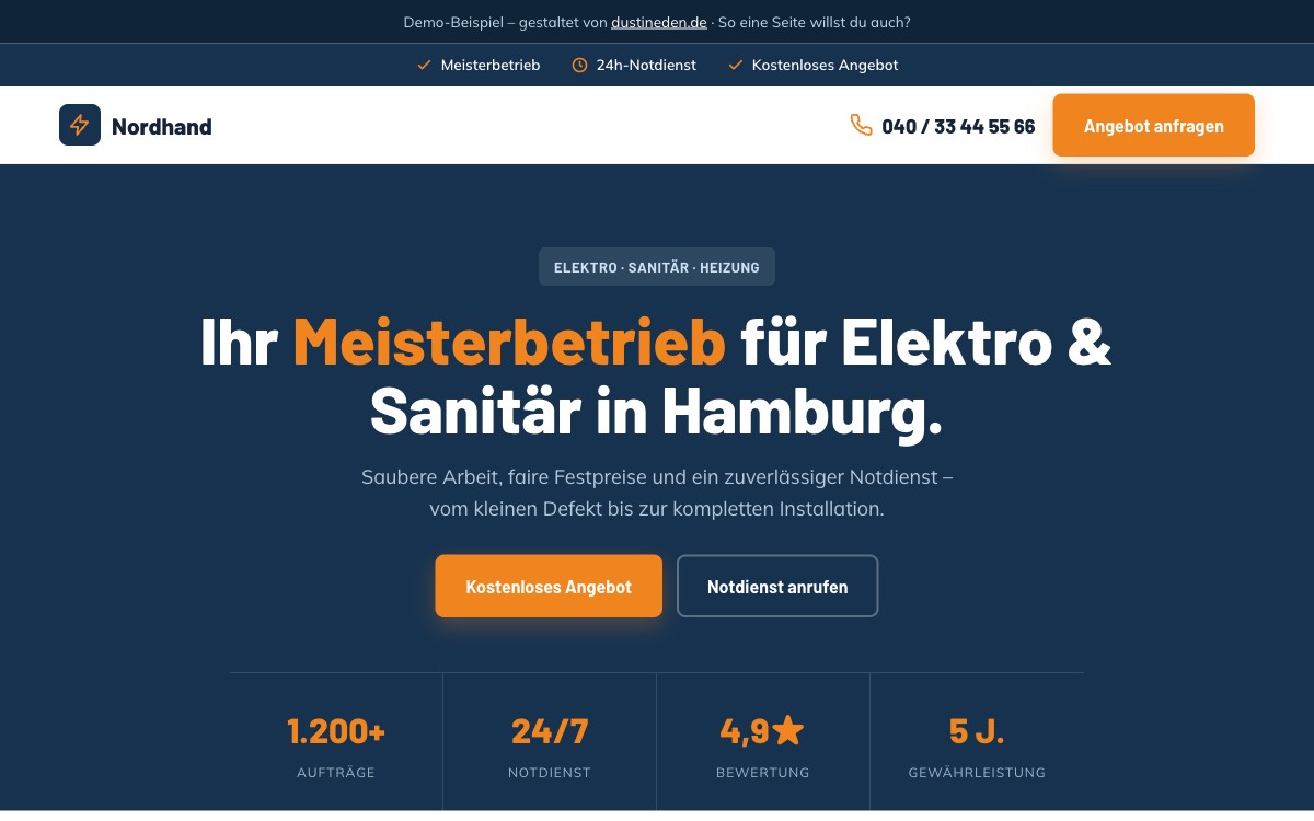 Vorschau der Demo-Website Nordhand